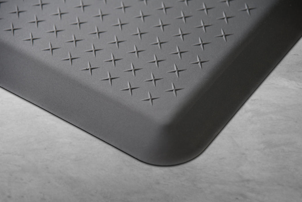 Up close shot of corner of gray Traxtion mat.