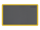 Overhead shot of a gray 5ft by 3ft Supreme mat with yellow safety strip. 